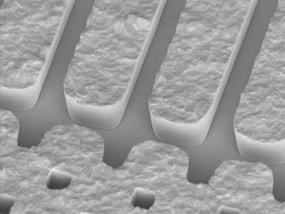 Over 2 microns of copper electroplated on a platinum seed layer using a photoresist mold.